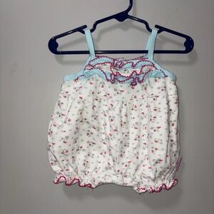 Baby Grand Vintage White Pink Blue Floral Bubble Romper Ruffles Sleeveless 0-3 M